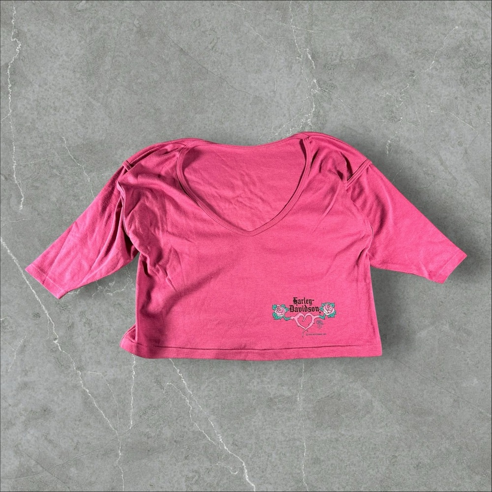 Vintage Harley-Davidson‎ Shirt Womens Large Pink Floral V Neck 80s Biker Holubek